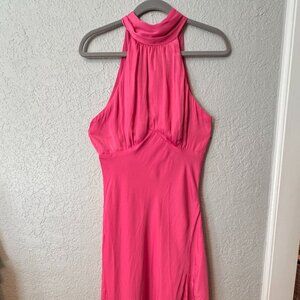 Hot Pink Halter Neck Midi Dress